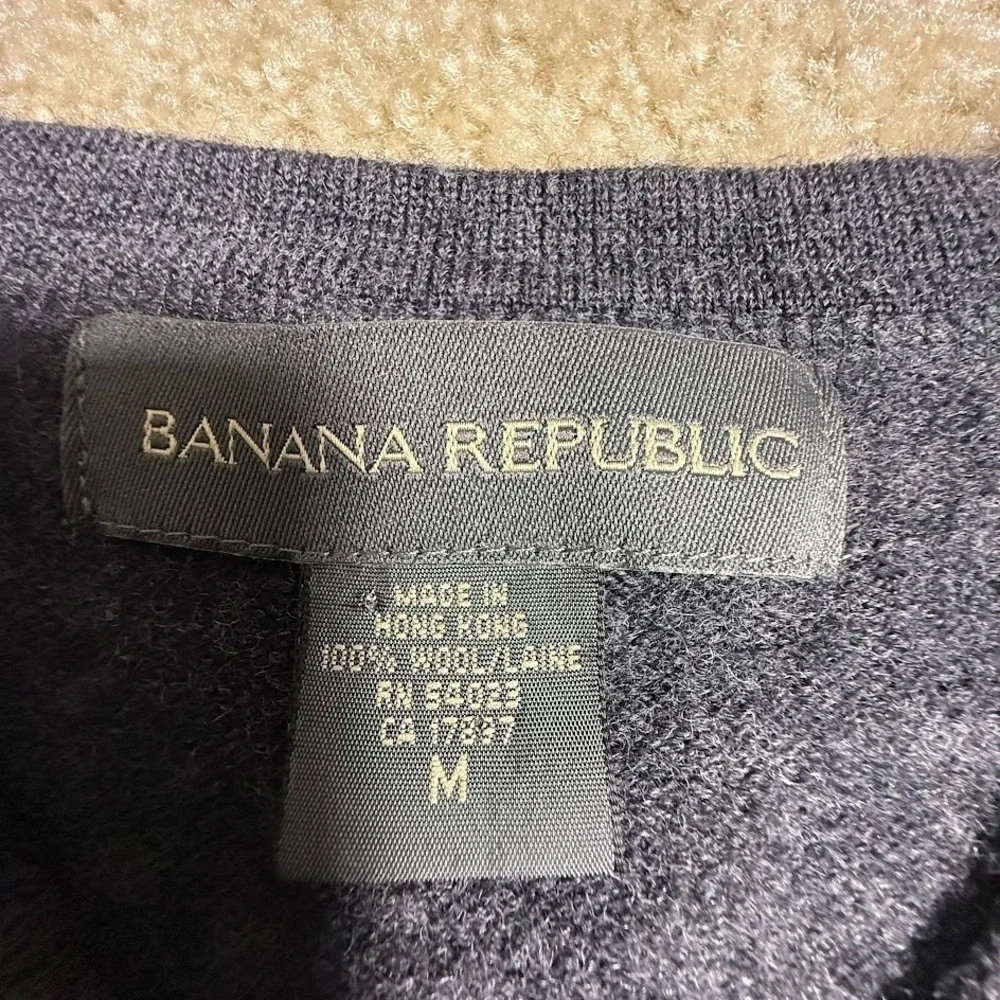 Banana Republic Mens Charcoal Gray 100% Wool V-Neck Raglan Sweater Size M s